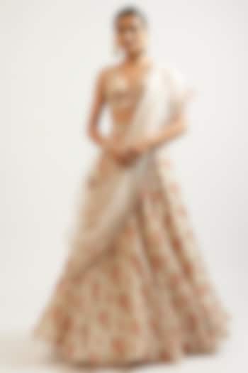 Ivory Cotton Silk Hand & Machine Embroidered Wedding Lehenga Set by GOPI VAID at Pernia's Pop Up Shop
