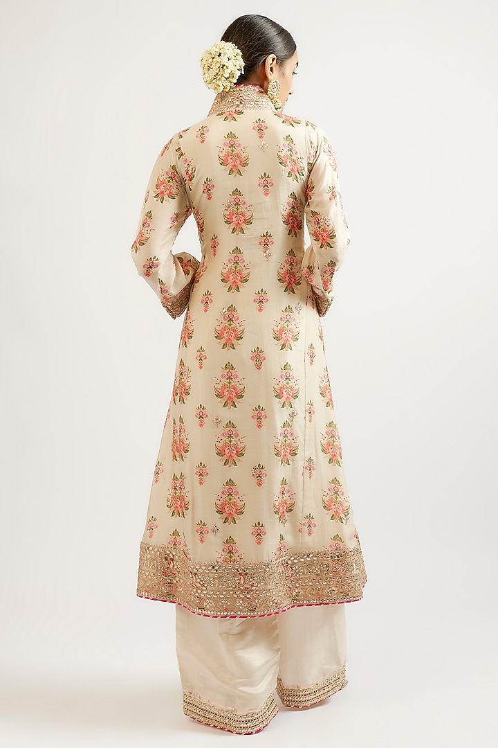 Ivory Cotton Silk Hand & Machine Embroidered Kurta Set by GOPI VAID at Pernia's Pop Up Shop