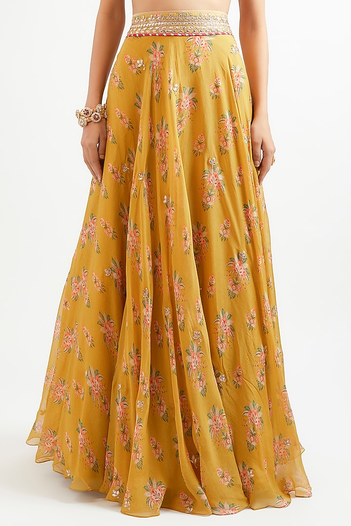 Yellow Cotton Silk Hand & Machine Embroidered Wedding Lehenga Set by GOPI VAID at Pernia's Pop Up Shop