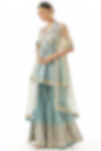 Blue Cotton Silk Embroidered Wedding Sharara Set by GOPI VAID at Pernia's Pop Up Shop