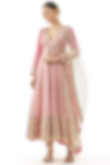 Pink Cotton Silk Gota-Patti Embroidered Wedding Anarkali Set by GOPI VAID at Pernia's Pop Up Shop
