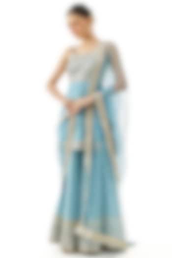 Blue Cotton Silk Embroidered Wedding Sharara Set by GOPI VAID at Pernia's Pop Up Shop