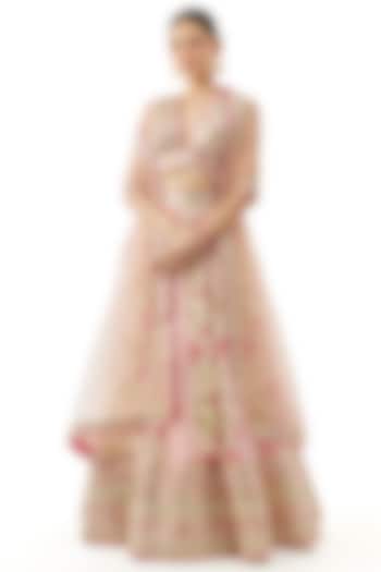 Ivory Cotton Silk Floral Printed & Embroidered Wedding Lehenga Set by GOPI VAID at Pernia's Pop Up Shop