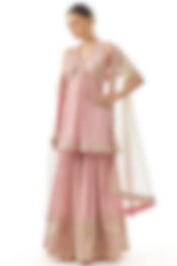 Pink Cotton Silk Embroidered Wedding Sharara Set by GOPI VAID at Pernia's Pop Up Shop