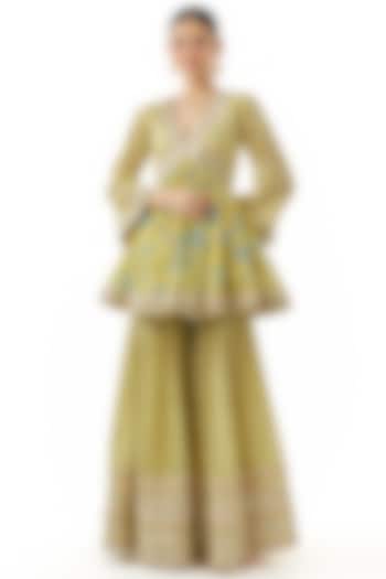 Yellow Georgette Floral Printed Wedding Sharara Set by GOPI VAID at Pernia's Pop Up Shop