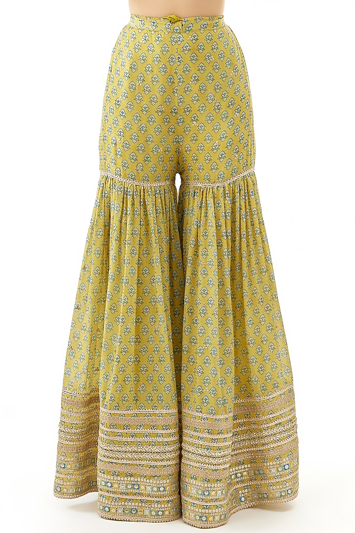 Yellow Georgette Floral Printed Wedding Sharara Set by GOPI VAID at Pernia's Pop Up Shop