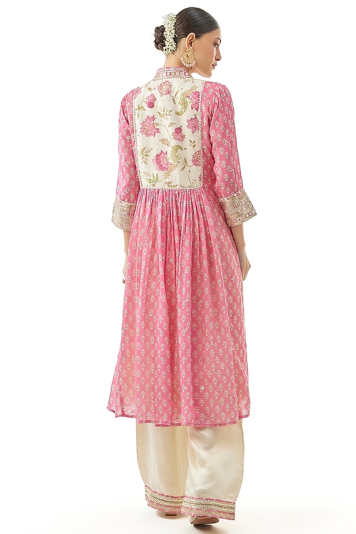 Pink Cotton Silk Floral Printed Party Wear Anarkali Set by GOPI VAID at Pernia's Pop Up Shop
