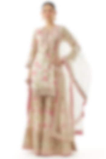 Ivory Cotton Silk Floral Printed Wedding Sharara Set by GOPI VAID at Pernia's Pop Up Shop