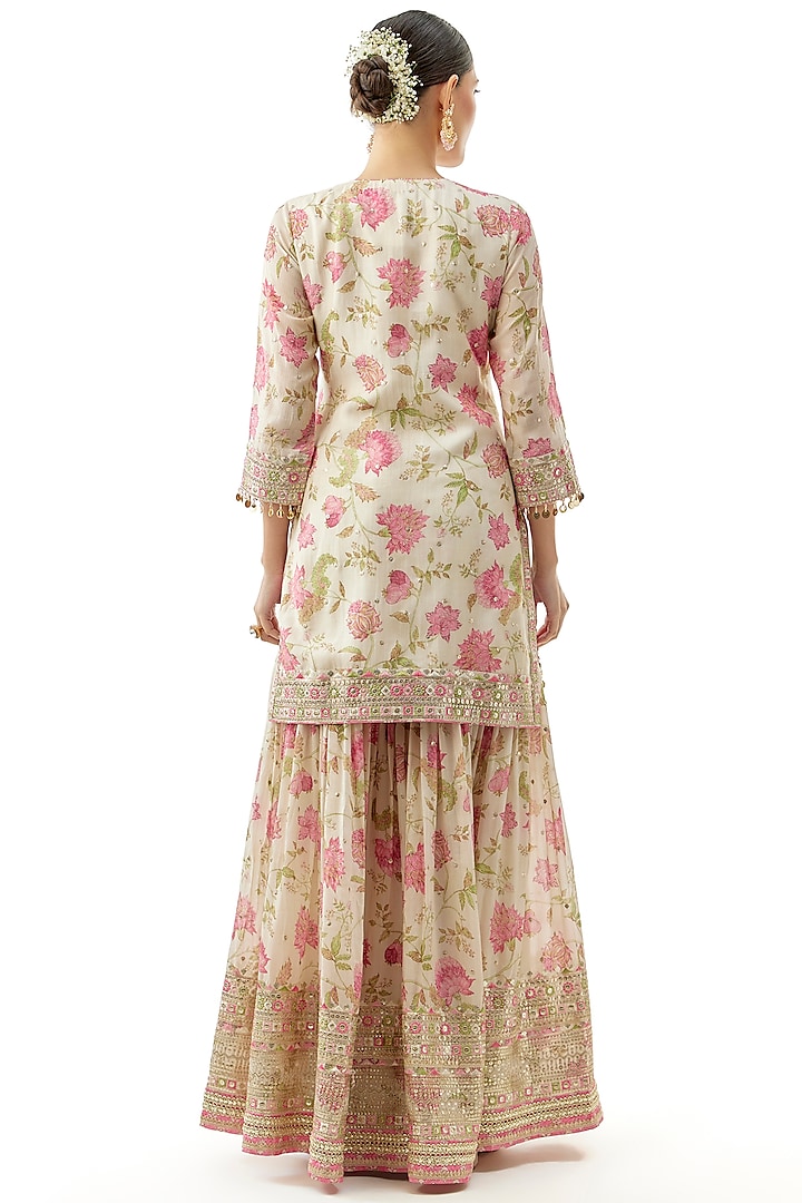 Ivory Cotton Silk Floral Printed Wedding Sharara Set by GOPI VAID at Pernia's Pop Up Shop