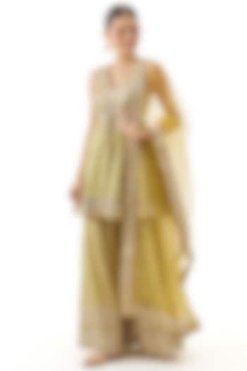 Yellow Cotton Silk Floral Printed Wedding Sharara Set by GOPI VAID at Pernia's Pop Up Shop