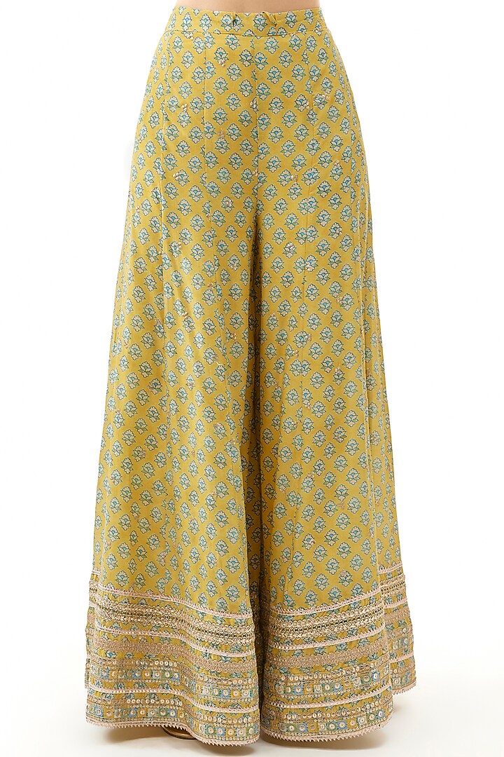 Yellow Cotton Silk Floral Printed Wedding Sharara Set by GOPI VAID at Pernia's Pop Up Shop
