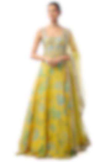 Yellow Organza Sequins Embroidered Wedding Lehenga Set by GOPI VAID at Pernia's Pop Up Shop