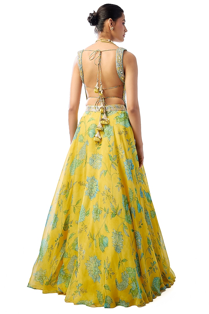 Yellow Organza Sequins Embroidered Wedding Lehenga Set by GOPI VAID at Pernia's Pop Up Shop