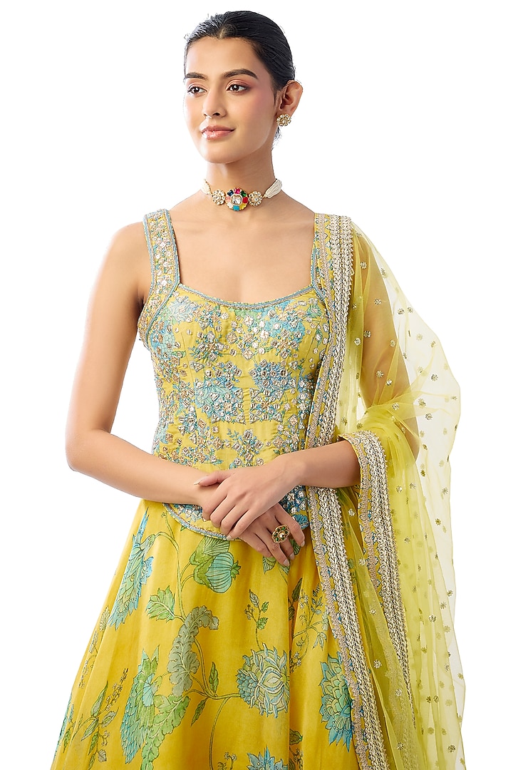 Yellow Organza Sequins Embroidered Wedding Lehenga Set by GOPI VAID at Pernia's Pop Up Shop