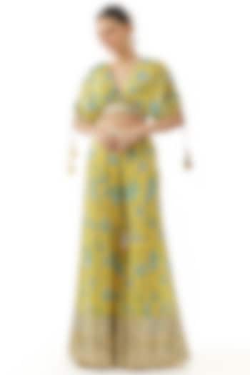 Yellow Cotton Silk Floral Printed Wedding Sharara Set by GOPI VAID at Pernia's Pop Up Shop
