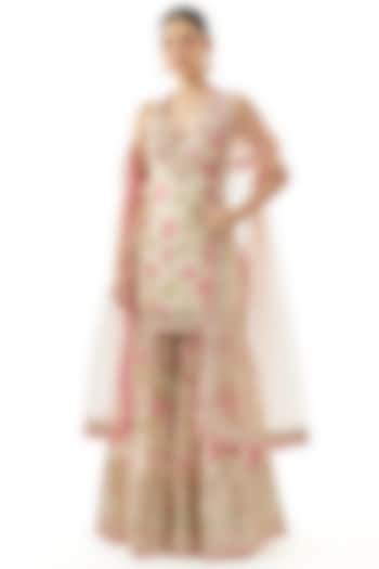 Ivory Cotton Silk Floral Printed Wedding Sharara Set by GOPI VAID at Pernia's Pop Up Shop