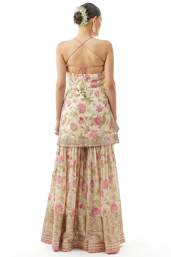 Ivory Cotton Silk Floral Printed Wedding Sharara Set by GOPI VAID at Pernia's Pop Up Shop
