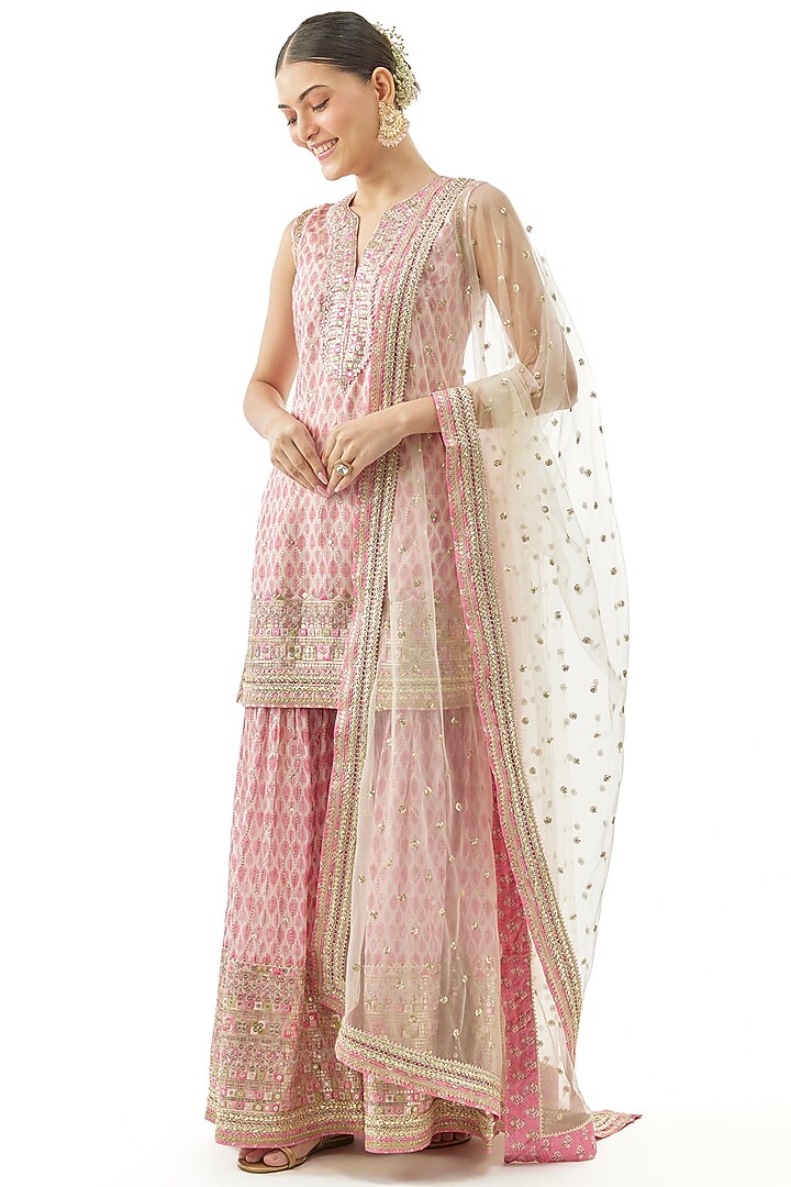 Pink Cotton Silk Printed Wedding Sharara Set by GOPI VAID at Pernia's Pop Up Shop