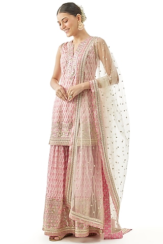 Pink Cotton Silk Printed Sharara Set by GOPI VAID