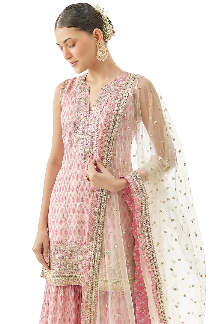 Pink Cotton Silk Printed Wedding Sharara Set by GOPI VAID at Pernia's Pop Up Shop