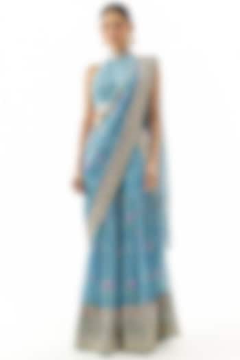 Blue Georgette Sequins Embroidered Pre-Pleated Sharara Set by GOPI VAID at Pernia's Pop Up Shop