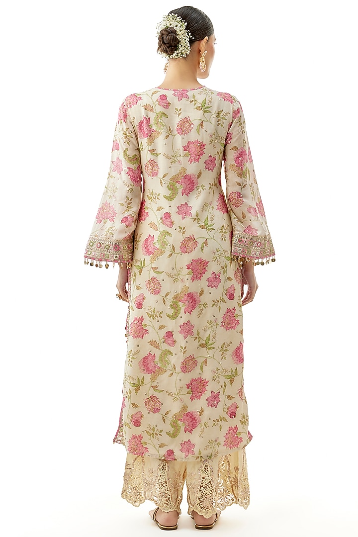 Ivory Cotton Silk Floral Printed Straight Kurta Set by GOPI VAID at Pernia's Pop Up Shop