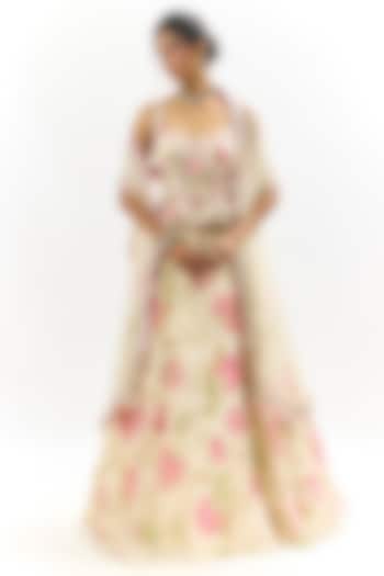 Ivory Organza Printed & Thread Embroidered Wedding Lehenga Set by Gopi Vaid at Pernia's Pop Up Shop