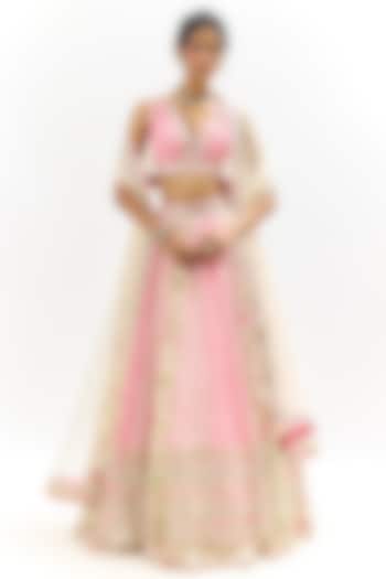 Pink Cotton Silk Embroidered Wedding Lehenga Set by Gopi Vaid at Pernia's Pop Up Shop