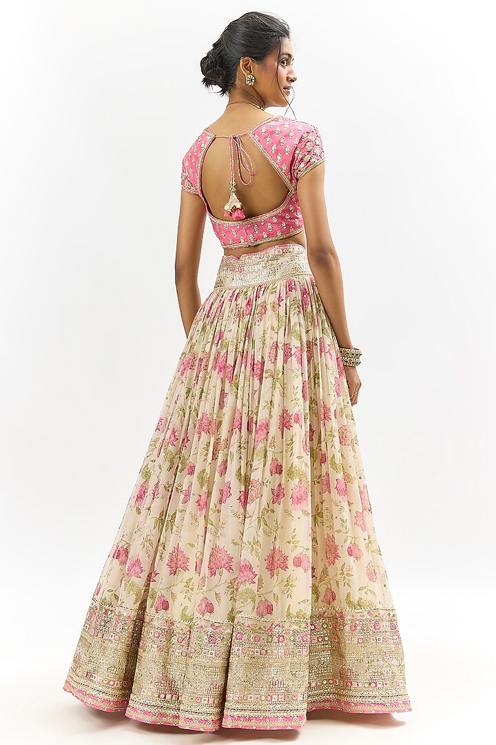 Ivory Georgette Embroidered Wedding Lehenga Set by Gopi Vaid at Pernia's Pop Up Shop