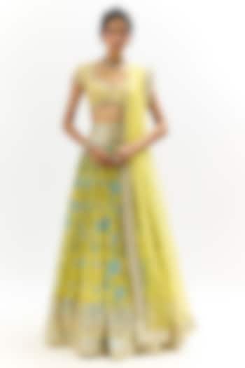 Yellow Georgette Embroidered Wedding Lehenga Set by GOPI VAID at Pernia's Pop Up Shop