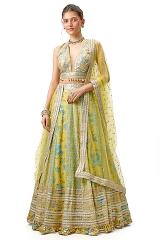 Yellow Georgette Embroidered Lehenga Set by GOPI VAID