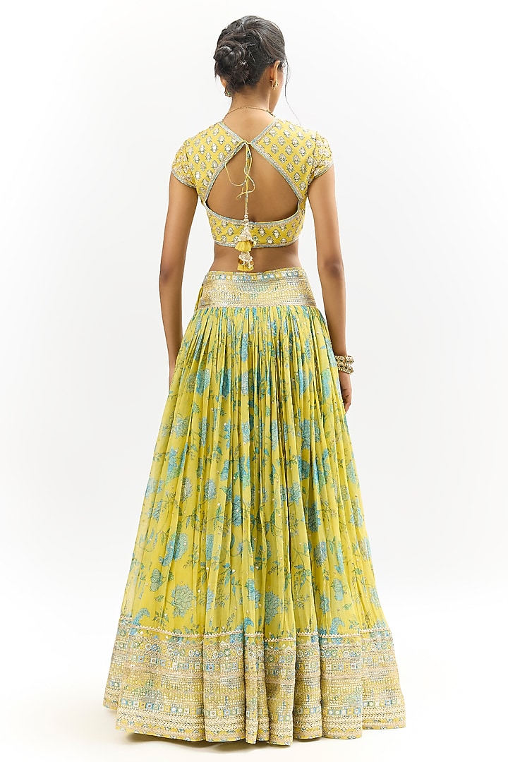 Yellow Georgette Embroidered Wedding Lehenga Set by GOPI VAID at Pernia's Pop Up Shop