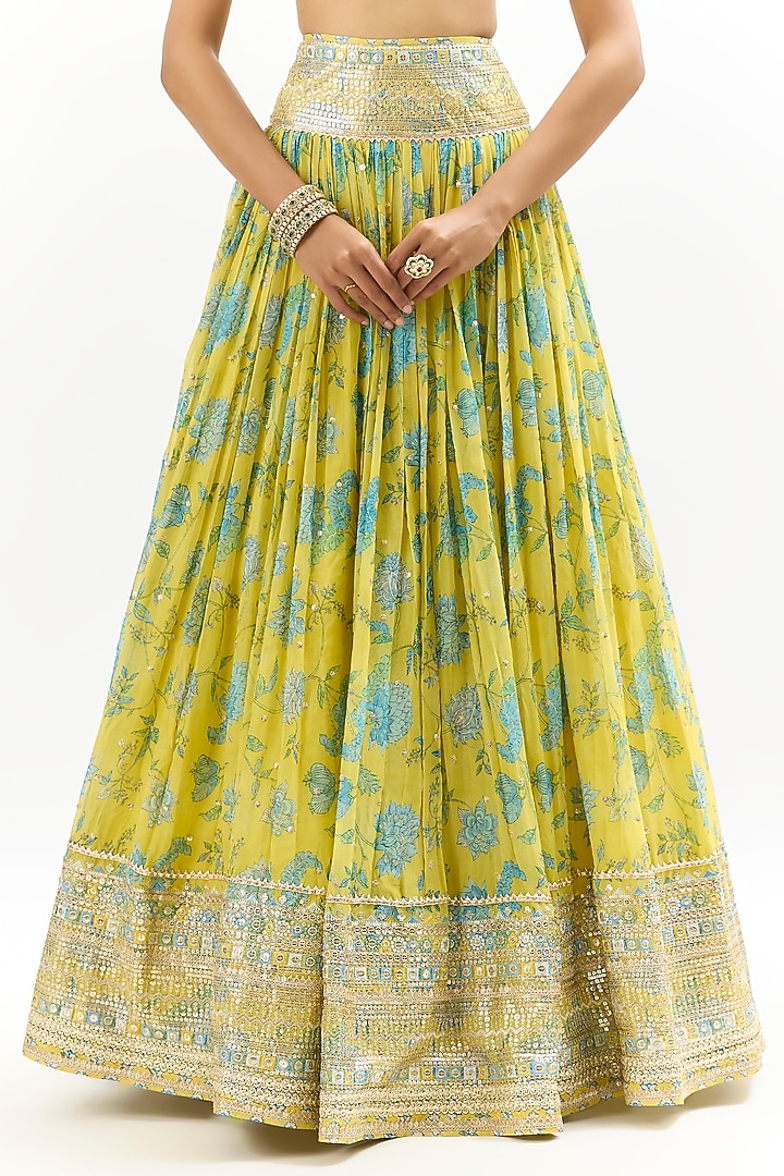 Yellow Georgette Embroidered Wedding Lehenga Set by GOPI VAID at Pernia's Pop Up Shop