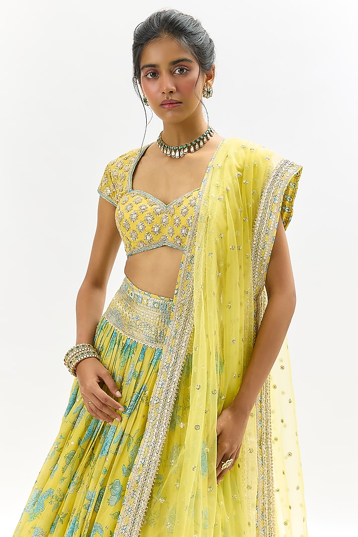 Yellow Georgette Embroidered Wedding Lehenga Set by GOPI VAID at Pernia's Pop Up Shop