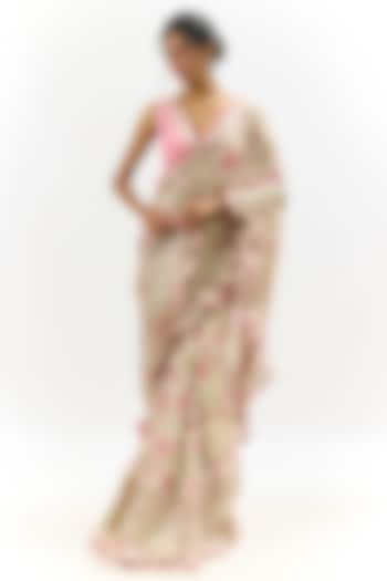 Ivory Organza Embroidered Wedding Saree Set by Gopi Vaid at Pernia's Pop Up Shop