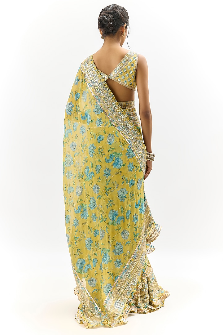 Yellow Organza Embroidered Wedding Saree Set by Gopi Vaid at Pernia's Pop Up Shop