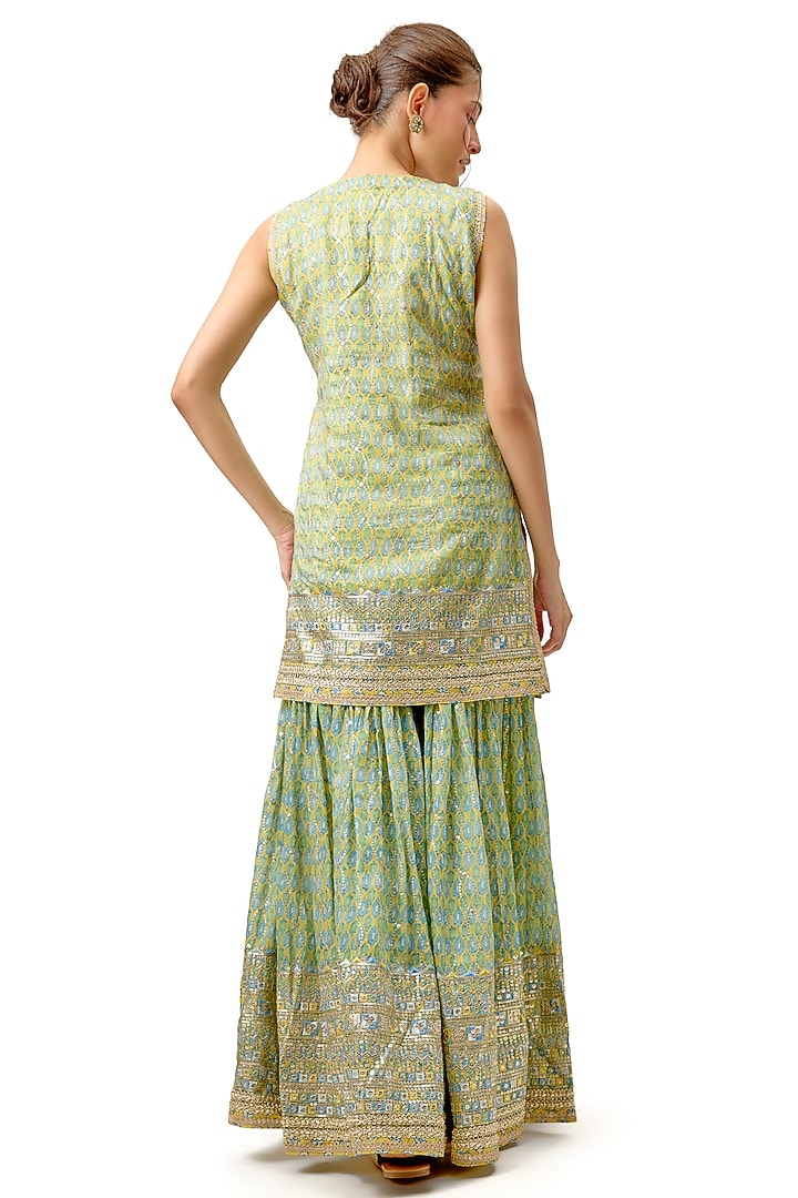 Yellow Cotton Silk Embroidered Flared Wedding Sharara Set by Gopi Vaid at Pernia's Pop Up Shop