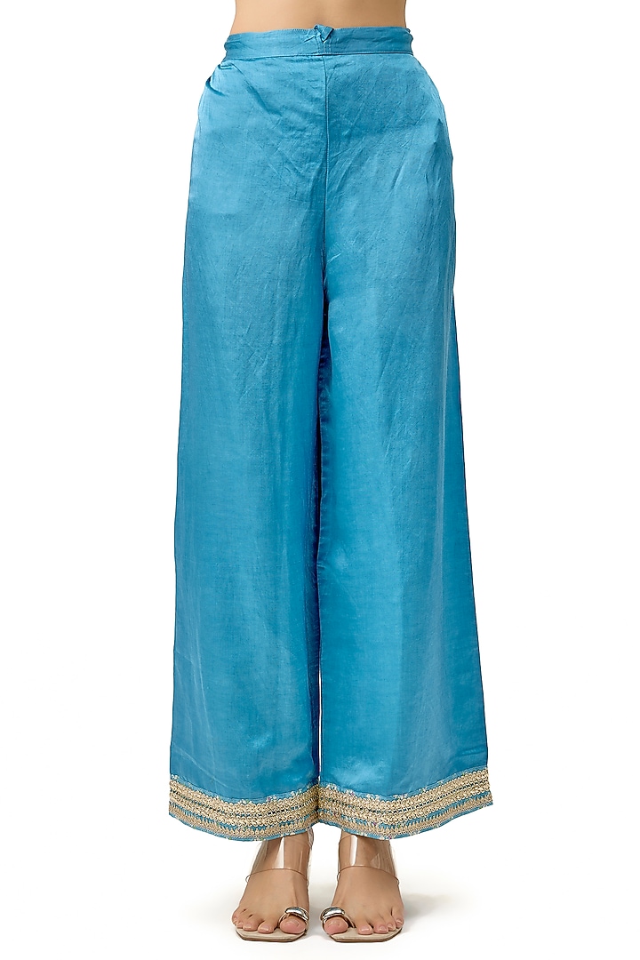 Blue Cotton Silk Floral Printed A-Line Anarkali Kurta by Gopi Vaid at Pernia's Pop Up Shop