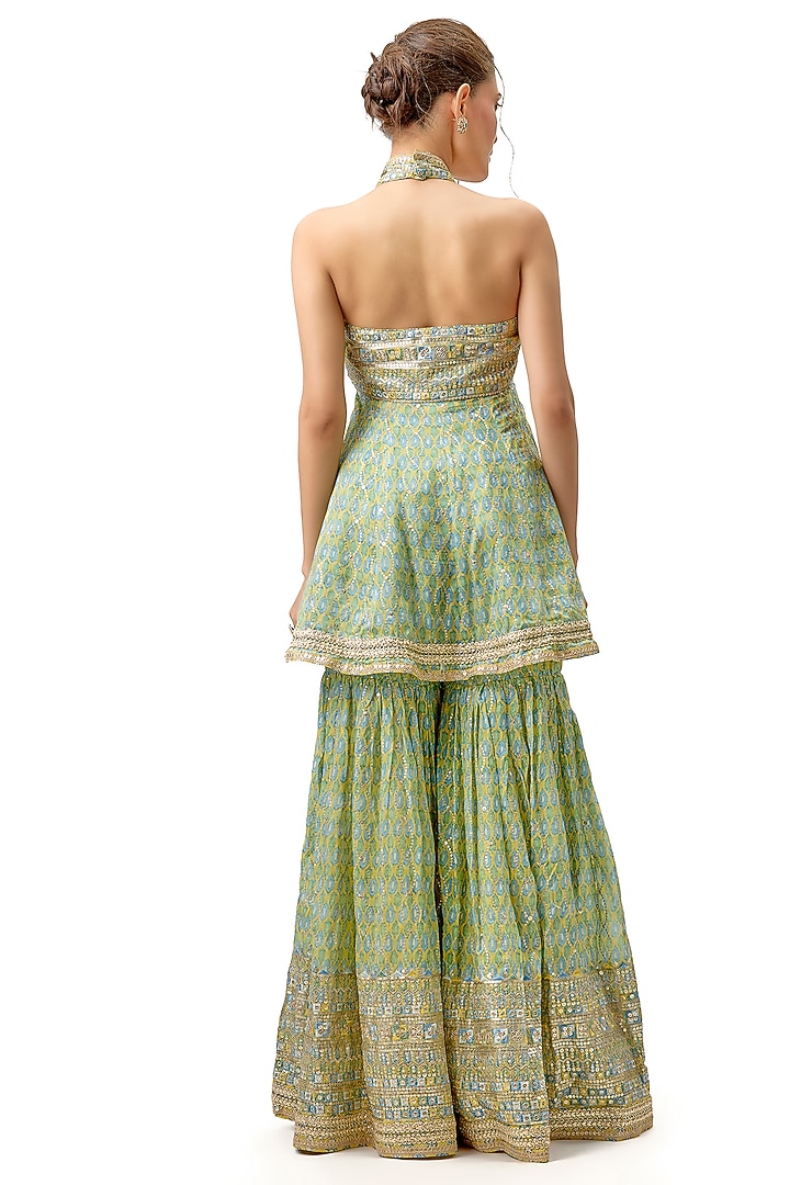 Yellow Cotton Silk Embroidered Flared Wedding Sharara Set by Gopi Vaid at Pernia's Pop Up Shop