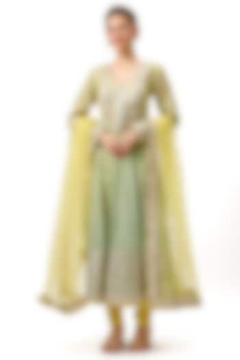 Yellow Cotton Silk Gota Patti Embroidered Wedding Anarkali Set by Gopi Vaid at Pernia's Pop Up Shop