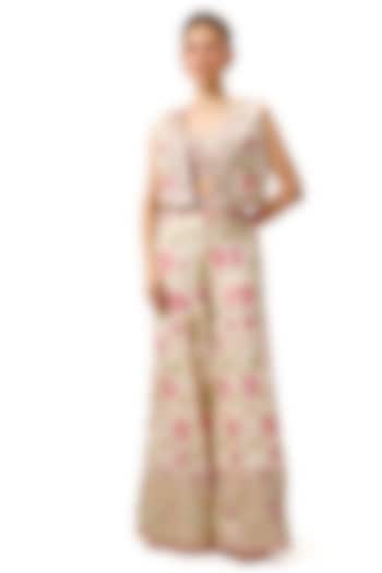 Ivory Cotton Silk Floral Printed Palazzo Pant Set by Gopi Vaid at Pernia's Pop Up Shop