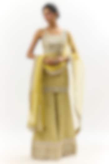 Yellow Cotton Silk Embroidered Wedding Sharara Set by GOPI VAID at Pernia's Pop Up Shop