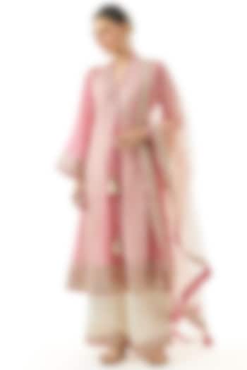 Pink Cotton Silk Floral Printed Front-Open Kurta Set by GOPI VAID at Pernia's Pop Up Shop