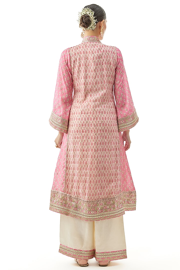 Pink Cotton Silk Floral Printed Front-Open Kurta Set by GOPI VAID at Pernia's Pop Up Shop
