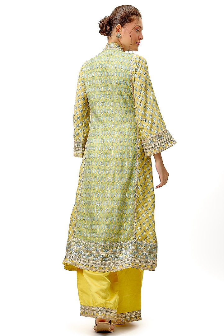 Yellow Cotton Silk Zari & Sequin Embroidered Kurta Set by Gopi Vaid at Pernia's Pop Up Shop