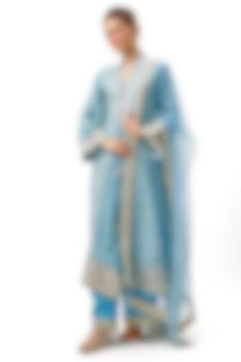 Blue Cotton Silk Zari & Sequin Embroidered Kurta Set by Gopi Vaid at Pernia's Pop Up Shop