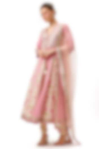 Pink Cotton Silk Motif Hand Embroidered Wedding Anarkali Set by Gopi Vaid at Pernia's Pop Up Shop