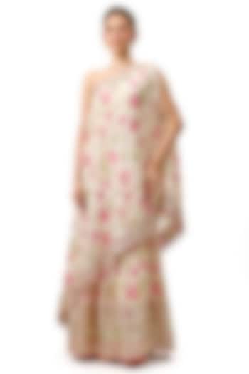 Ivory Cotton Silk Floral Printed & Embroidered Wedding Sharara Set by Gopi Vaid at Pernia's Pop Up Shop
