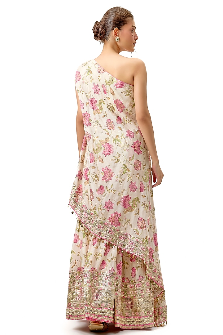 Ivory Cotton Silk Floral Printed & Embroidered Wedding Sharara Set by Gopi Vaid at Pernia's Pop Up Shop