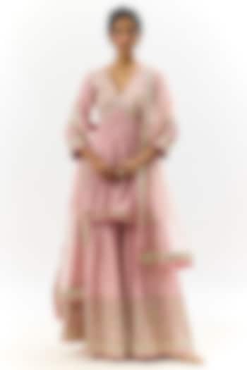 Pink Cotton Silk Embroidered Wedding Sharara Set by GOPI VAID at Pernia's Pop Up Shop